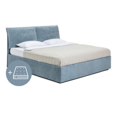Pat dublu tapițat albastru cu spațiu de depozitare cu saltea / somieră 160x200 cm Thessa Pillow - Bonami Selection