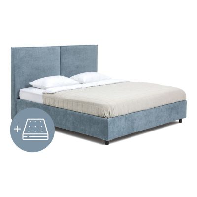 Pat dublu tapițat albastru cu spațiu de depozitare cu saltea/ somieră 180x200 cm Myra Bold - Bonami Selection