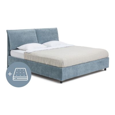 Pat dublu tapițat albastru cu spațiu de depozitare cu saltea/ somieră 180x200 cm Myra Pillow - Bonami Selection