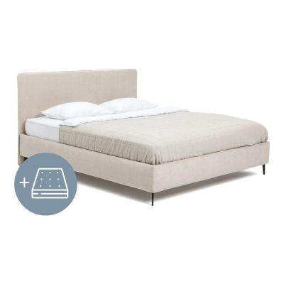 Pat dublu tapițat bej cu saltea și somieră 180x200 cm Noira Slim - Bonami Selection