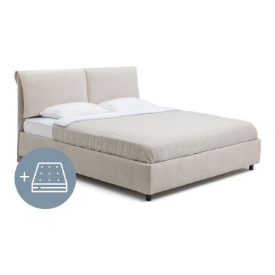 Pat dublu tapițat bej cu spațiu de depozitare cu saltea/ somieră 180x200 cm Myra Pillow - Bonami Selection