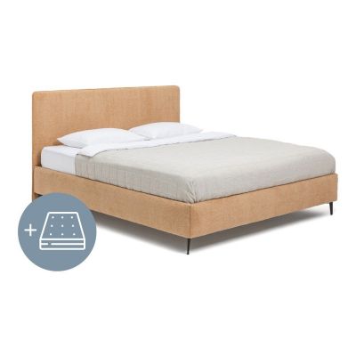 Pat dublu tapițat cu saltea și somieră 160x200 cm în culoarea muștar Noira Slim - Bonami Selection