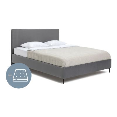 Pat dublu tapițat gri cu saltea/ somieră 180x200 cm Noira Slim - Bonami Selection