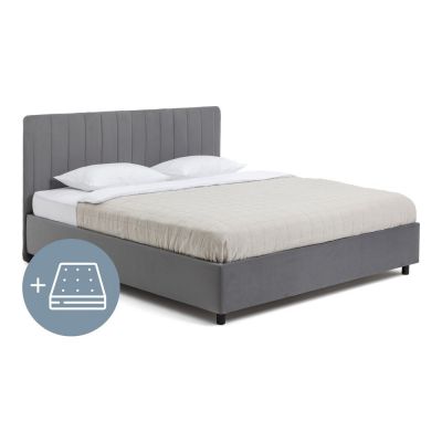 Pat dublu tapițat gri cu spațiu de depozitare cu saltea/ somieră 160x200 cm Myra Slim Line - Bonami Selection