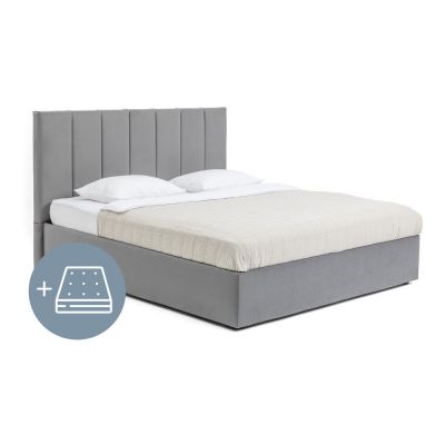 Pat dublu tapițat gri cu spațiu de depozitare cu saltea/ somieră 160x200 cm Thessa Bold Line - Bonami Selection