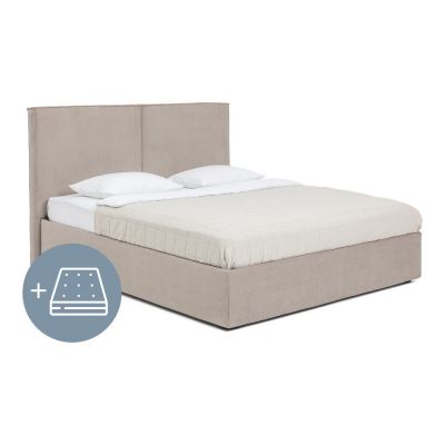 Pat dublu tapițat taupe cu spațiu de depozitare cu saltea / somieră 160x200 cm Thessa Bold - Bonami Selection