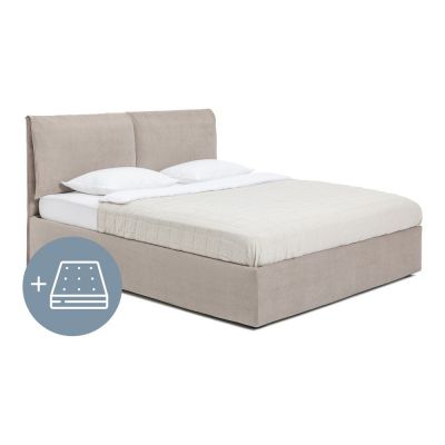 Pat dublu tapițat taupe cu spațiu de depozitare cu saltea / somieră 160x200 cm Thessa Pillow - Bonami Selection