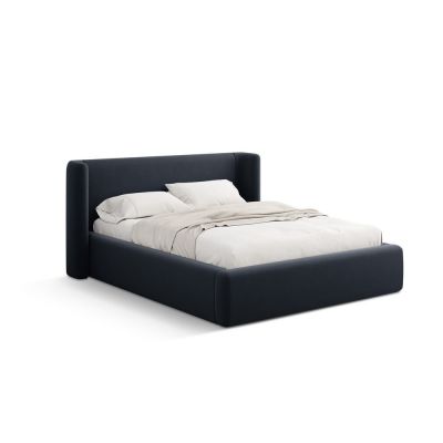 Pat matrimonial albastru închis tapițat cu spațiu de depozitare cu somieră 160x200 cm Jason – Windsor & Co Sofas