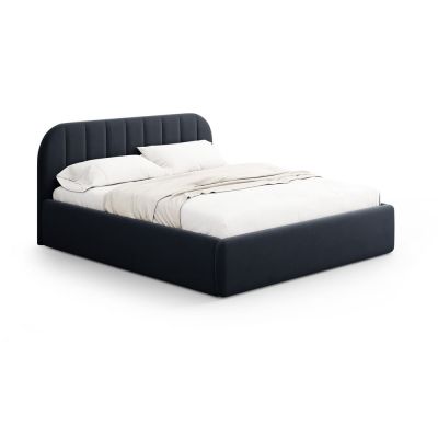 Pat matrimonial albastru închis tapițat cu spațiu de depozitare cu somieră 160x200 cm Juno – Windsor & Co Sofas