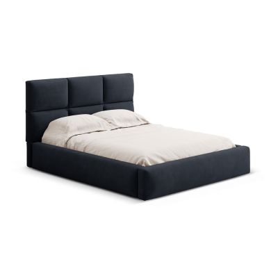 Pat matrimonial albastru închis tapițat cu spațiu de depozitare cu somieră 160x200 cm Libera – Windsor & Co Sofas