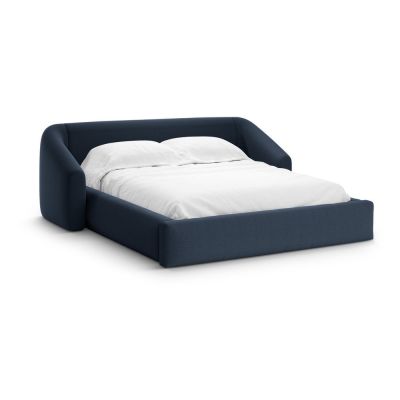 Pat matrimonial albastru închis tapițat cu spațiu de depozitare cu somieră 200x200 cm Campi – Cosmopolitan Design