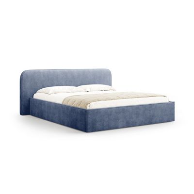 Pat matrimonial albastru închis tapițat cu spațiu de depozitare cu somieră 200x200 cm Elizabeth – Micadoni