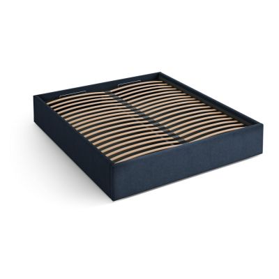 Pat matrimonial albastru închis tapițat cu spațiu de depozitare/fără tăblie cu somieră 200x200 cm Susan – Micadoni