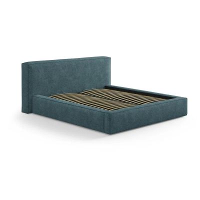 Pat matrimonial albastru tapițat cu spațiu de depozitare cu somieră 140x200 cm Simon Olivia – Micadoni