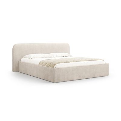 Pat matrimonial bej tapițat cu spațiu de depozitare cu somieră 140x200 cm Elizabeth – Micadoni