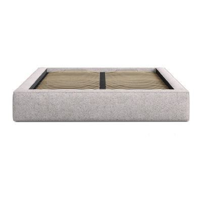 Pat matrimonial bej tapițat cu spațiu de depozitare cu somieră 140x200 cm Simon – Micadoni