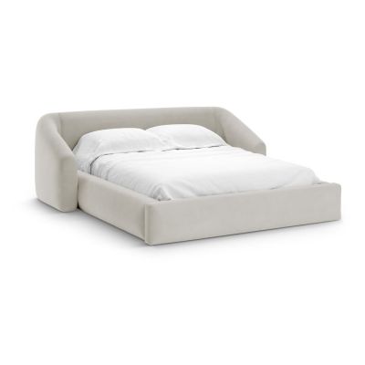 Pat matrimonial bej tapițat cu spațiu de depozitare cu somieră 180x200 cm Campi – Cosmopolitan Design