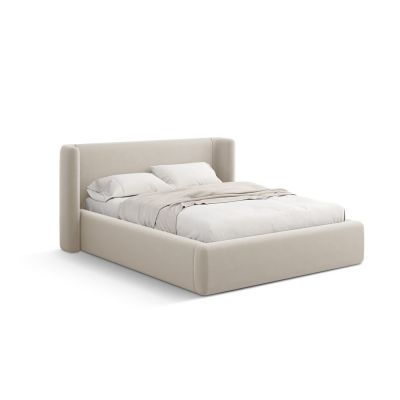 Pat matrimonial bej tapițat cu spațiu de depozitare cu somieră 200x200 cm Jason – Windsor & Co Sofas