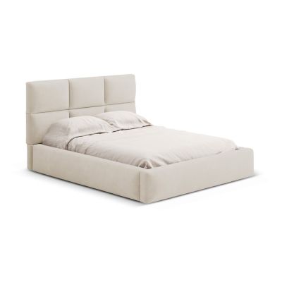 Pat matrimonial bej tapițat cu spațiu de depozitare cu somieră 200x200 cm Libera – Windsor & Co Sofas