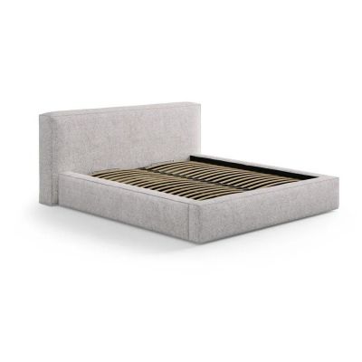 Pat matrimonial bej tapițat cu spațiu de depozitare cu somieră 200x200 cm Simon Olivia – Micadoni