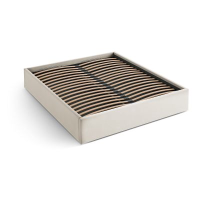 Pat matrimonial bej tapițat cu spațiu de depozitare/fără tăblie cu somieră 200x200 cm Susan – Micadoni