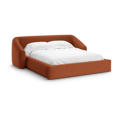 Pat matrimonial cărămiziu tapițat cu spațiu de depozitare cu somieră 140x200 cm Campi – Cosmopolitan Design