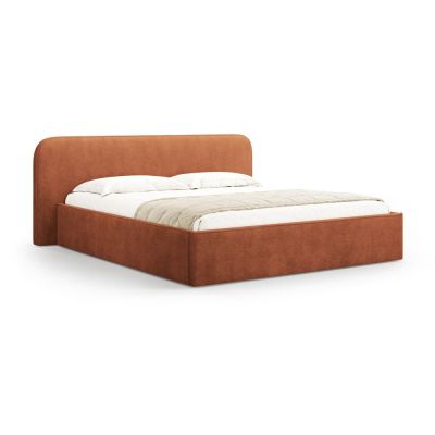 Pat matrimonial cărămiziu tapițat cu spațiu de depozitare cu somieră 140x200 cm Elizabeth – Micadoni