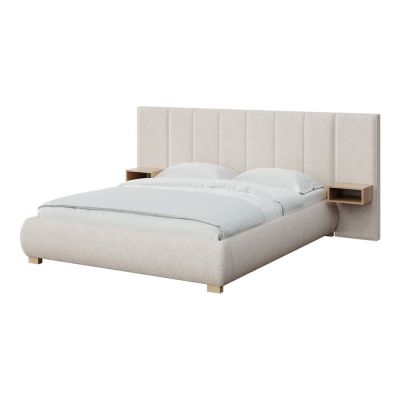 Pat matrimonial crem tapițat cu somieră 160x200 cm Fioro – MESONICA