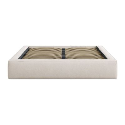 Pat matrimonial crem tapițat cu spațiu de depozitare cu somieră 140x200 cm Simon – Micadoni