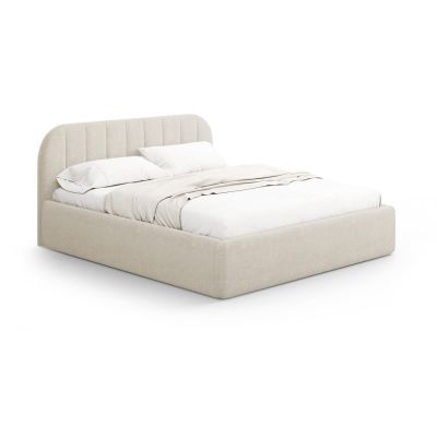 Pat matrimonial crem tapițat cu spațiu de depozitare cu somieră 180x200 cm Juno – Windsor & Co Sofas