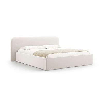 Pat matrimonial fildeș tapițat cu spațiu de depozitare cu somieră 140x200 cm Elizabeth – Micadoni