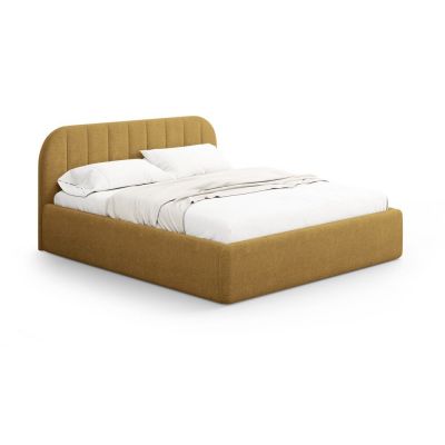 Pat matrimonial galben muștar tapițat cu spațiu de depozitare cu somieră 200x200 cm Juno – Windsor & Co Sofas