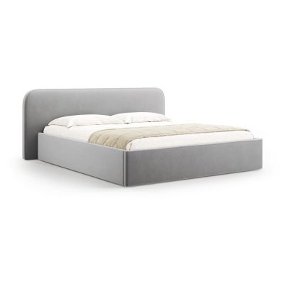 Pat matrimonial gri deschis tapițat cu spațiu de depozitare cu somieră 140x200 cm Elizabeth – Micadoni