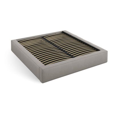 Pat matrimonial gri deschis tapițat cu spațiu de depozitare cu somieră 140x200 cm Simon – Micadoni
