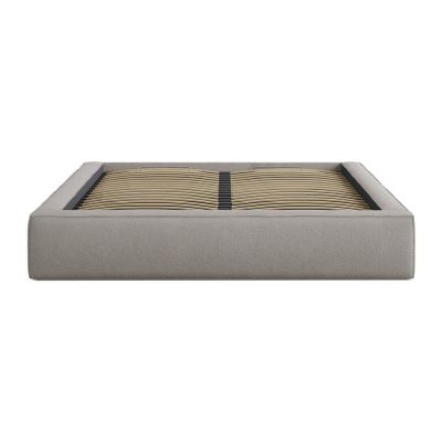 Pat matrimonial gri deschis tapițat cu spațiu de depozitare cu somieră 140x200 cm Simon – Micadoni