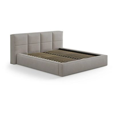 Pat matrimonial gri deschis tapițat cu spațiu de depozitare cu somieră 160x200 cm Simon Darren – Micadoni