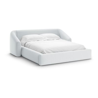 Pat matrimonial gri deschis tapițat cu spațiu de depozitare cu somieră 200x200 cm Campi – Cosmopolitan Design