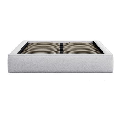 Pat matrimonial gri deschis tapițat cu spațiu de depozitare cu somieră 200x200 cm Simon – Micadoni