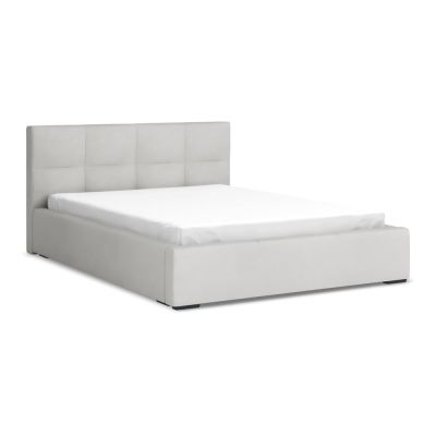 Pat matrimonial gri deschis tapițat din catifea cu spațiu de depozitare cu somieră 140x200 cm Hiko – Makamii