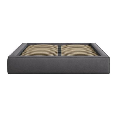 Pat matrimonial gri închis tapițat cu spațiu de depozitare cu somieră 140x200 cm Simon – Micadoni