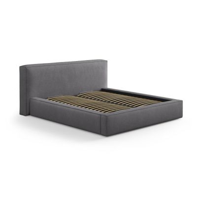 Pat matrimonial gri închis tapițat cu spațiu de depozitare cu somieră 140x200 cm Simon Olivia – Micadoni