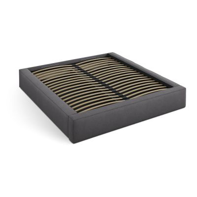 Pat matrimonial gri închis tapițat cu spațiu de depozitare cu somieră 200x200 cm Simon – Micadoni