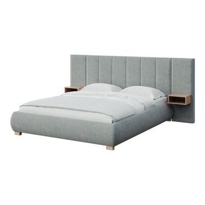 Pat matrimonial gri tapițat cu somieră 140x200 cm Fioro – MESONICA