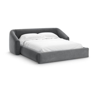 Pat matrimonial gri tapițat cu spațiu de depozitare cu somieră 140x200 cm Campi – Cosmopolitan Design