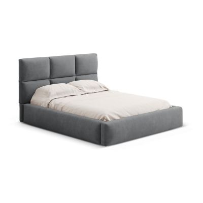Pat matrimonial gri tapițat cu spațiu de depozitare cu somieră 140x200 cm Libera – Windsor & Co Sofas