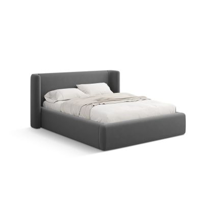 Pat matrimonial gri tapițat cu spațiu de depozitare cu somieră 160x200 cm Jason – Windsor & Co Sofas