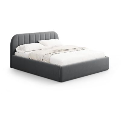 Pat matrimonial gri tapițat cu spațiu de depozitare cu somieră 180x200 cm Juno – Windsor & Co Sofas