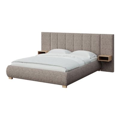 Pat matrimonial maro deschis tapițat cu somieră 180x200 cm Fioro – MESONICA