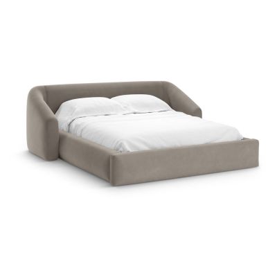 Pat matrimonial maro deschis tapițat cu spațiu de depozitare cu somieră 140x200 cm Campi – Cosmopolitan Design