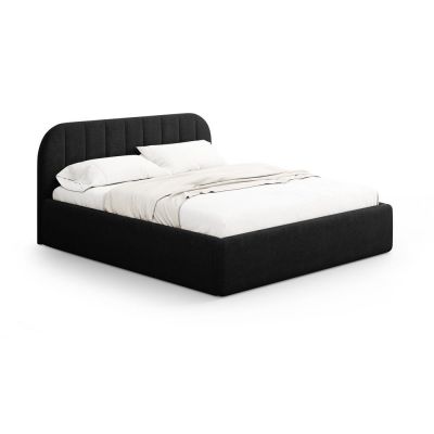 Pat matrimonial negru tapițat cu spațiu de depozitare cu somieră 180x200 cm Juno – Windsor & Co Sofas